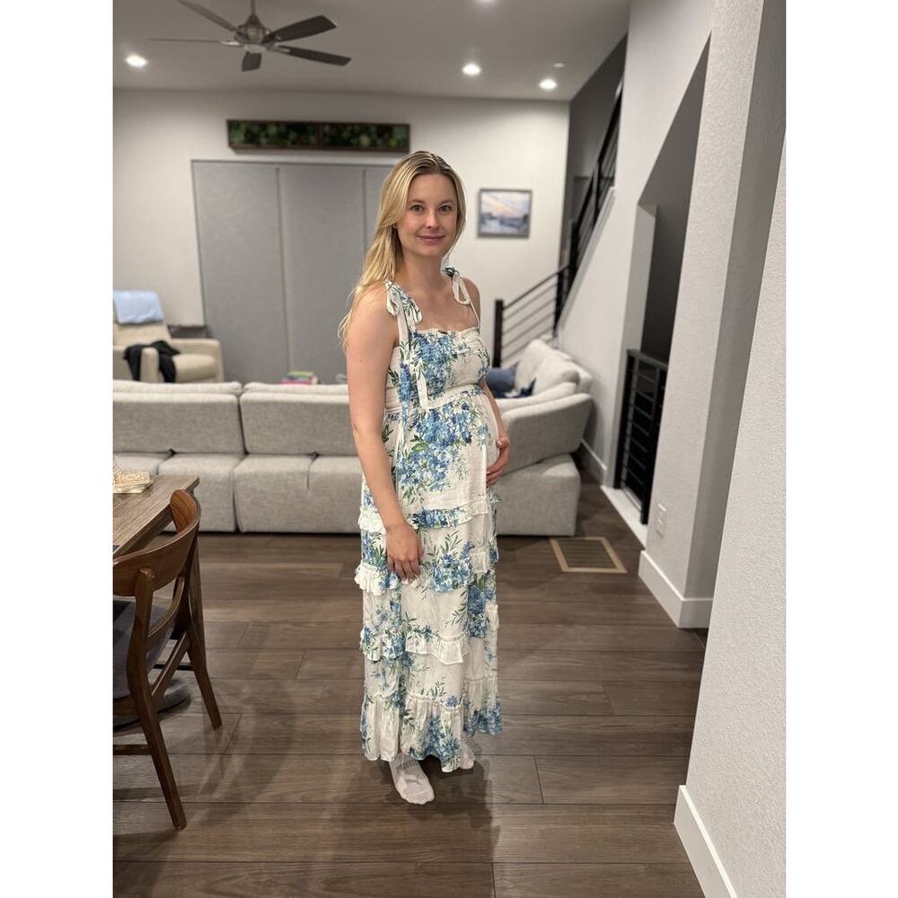 YUMI KIM Off-White Floral Tiered Ruffles Sweetheart Neckline Maxina Dress Size M - Picture 13 of 16